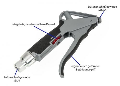 Druckluft-Blaspistole mit integrierter Drossel